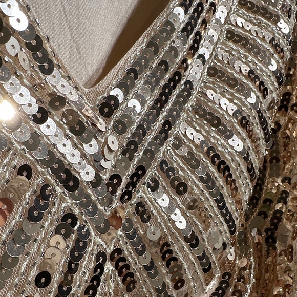 Endless Rose Golden Sequin Party Ready Long Sleeve Top V Neck Back Size XS NWT - Picture 6 of 8